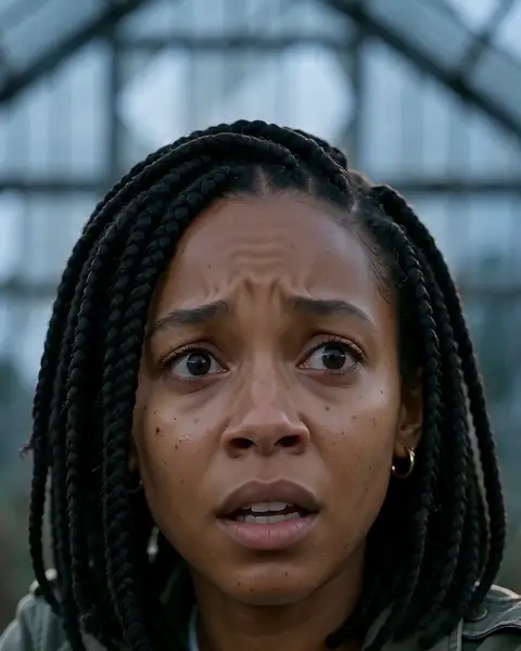 Sample frame: in a cold greenhouse, she looks up and knows him