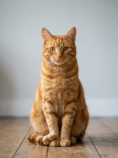 Photo of the one who turns: a ginger tabby cat sits on a wooden floor