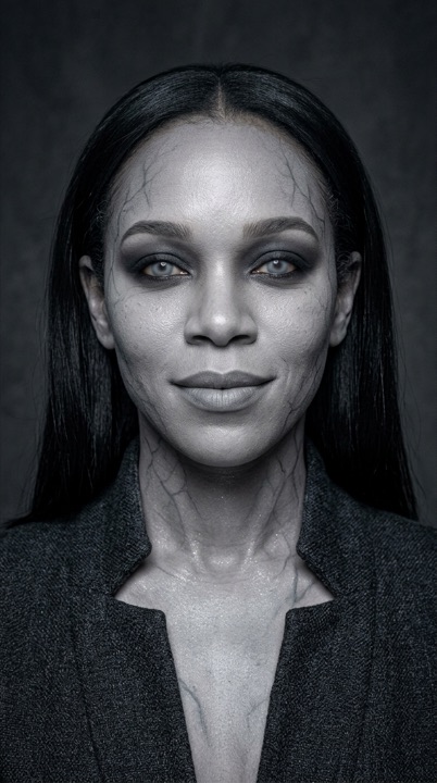 Porcelain grey face paint in studio light